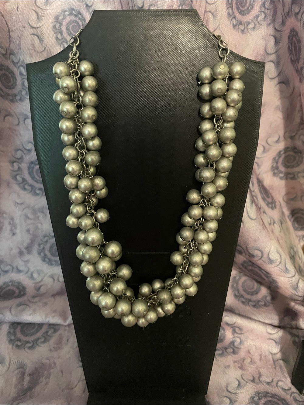 Statement Metallic Silver Bead Cluster Necklace - Women Jewelry